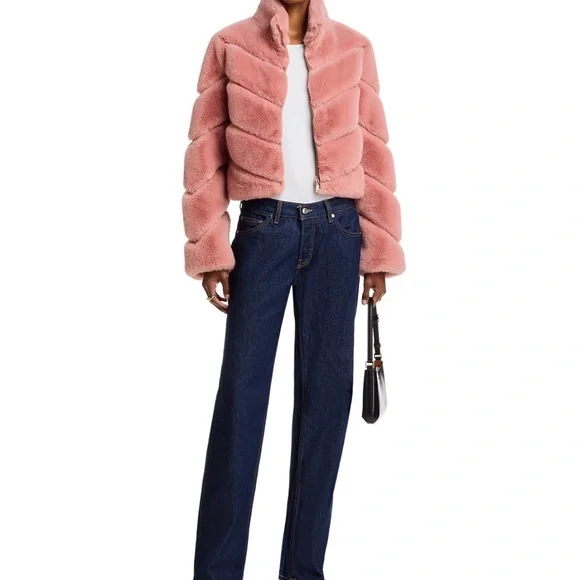 Generation Love Misty Rose Faux Fur Chevron Cropped Jacket - Picture 2 of 9